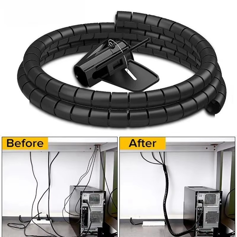 Cable Lock Flexible - 2M/1M Czarny ochraniacz przewodu kablowego Organizer
